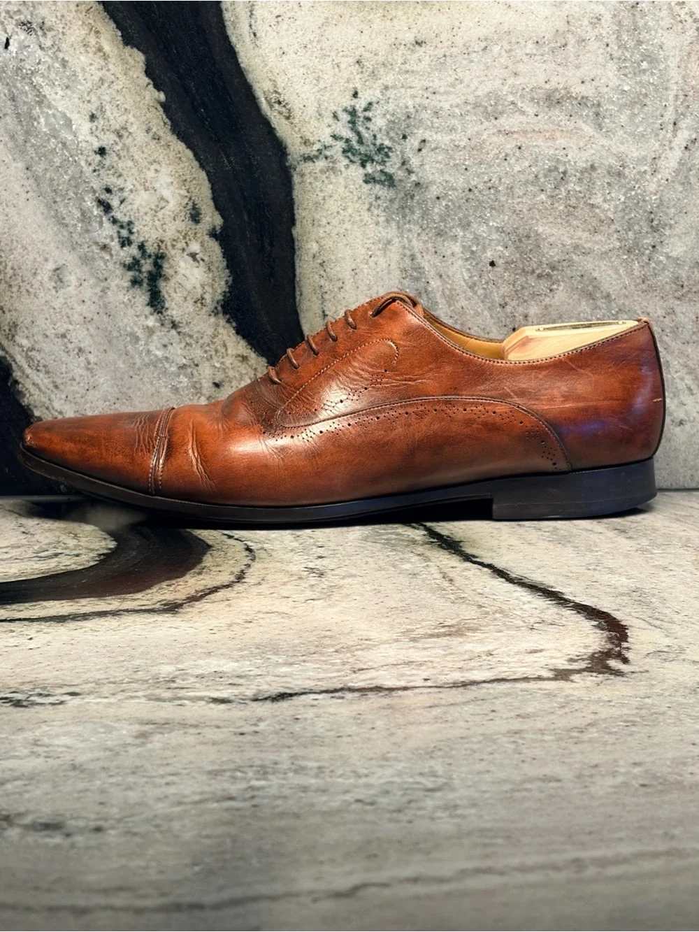Santoni Men’s 12.5 US Brown Leather Cap Toe Oxford Dress Shoes Italy 11.5 UK